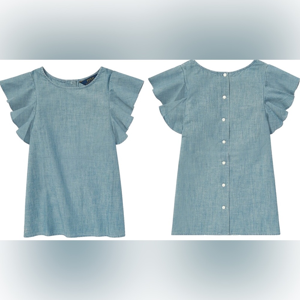 Polo by Ralph Lauren Girls Ruffle Sleeve Denim Blouse, size 8